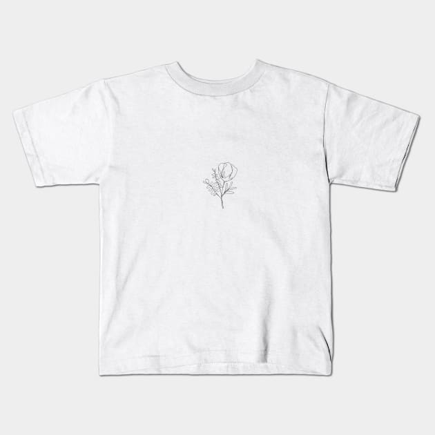 Wildflower Botanical Line Art | Elegant Floral Leaf Design Kids T-Shirt by RachelFCreative